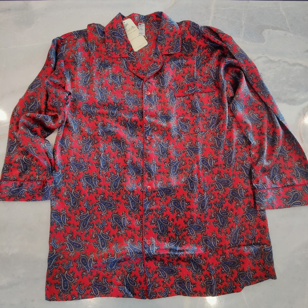 NWT 100% Silk Pajama Set- Long Sleeves + Pants | Vintage Asian Print PJ - Picture 2 of 8